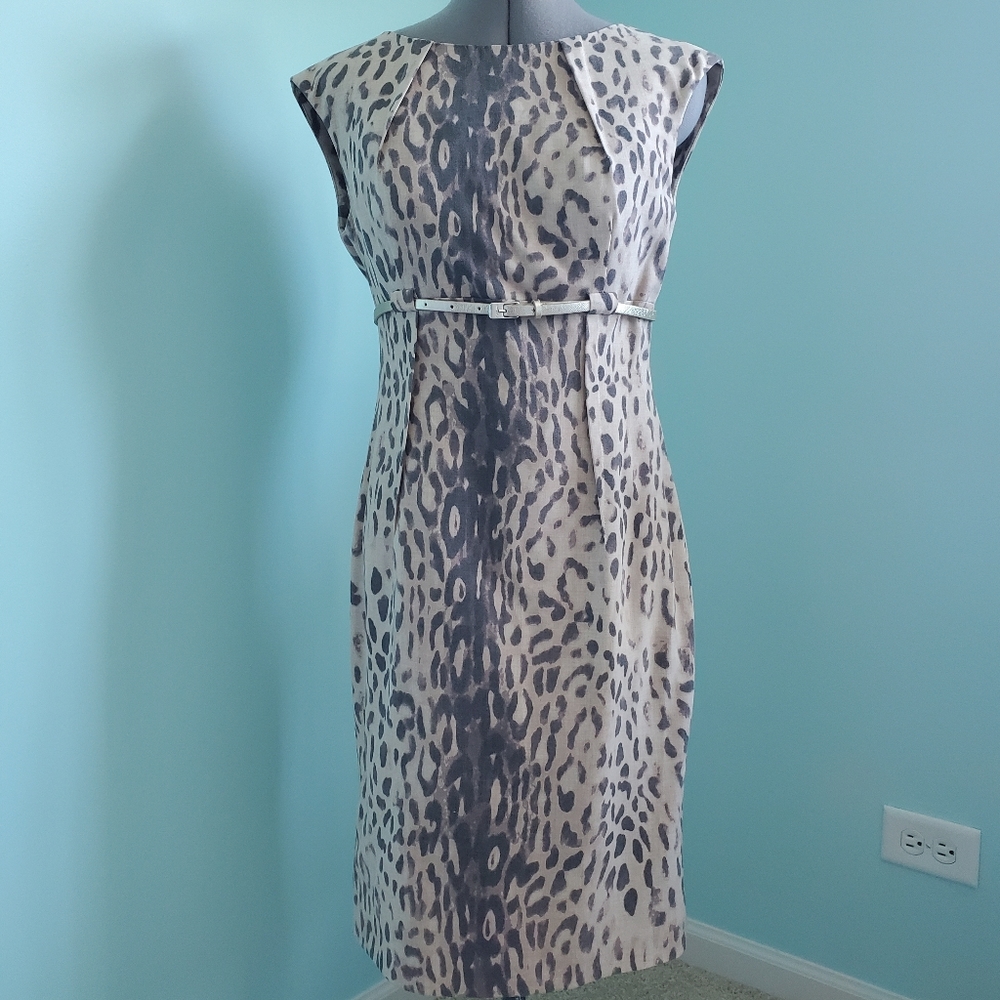 Calvin Klein animal print belted sheath dress